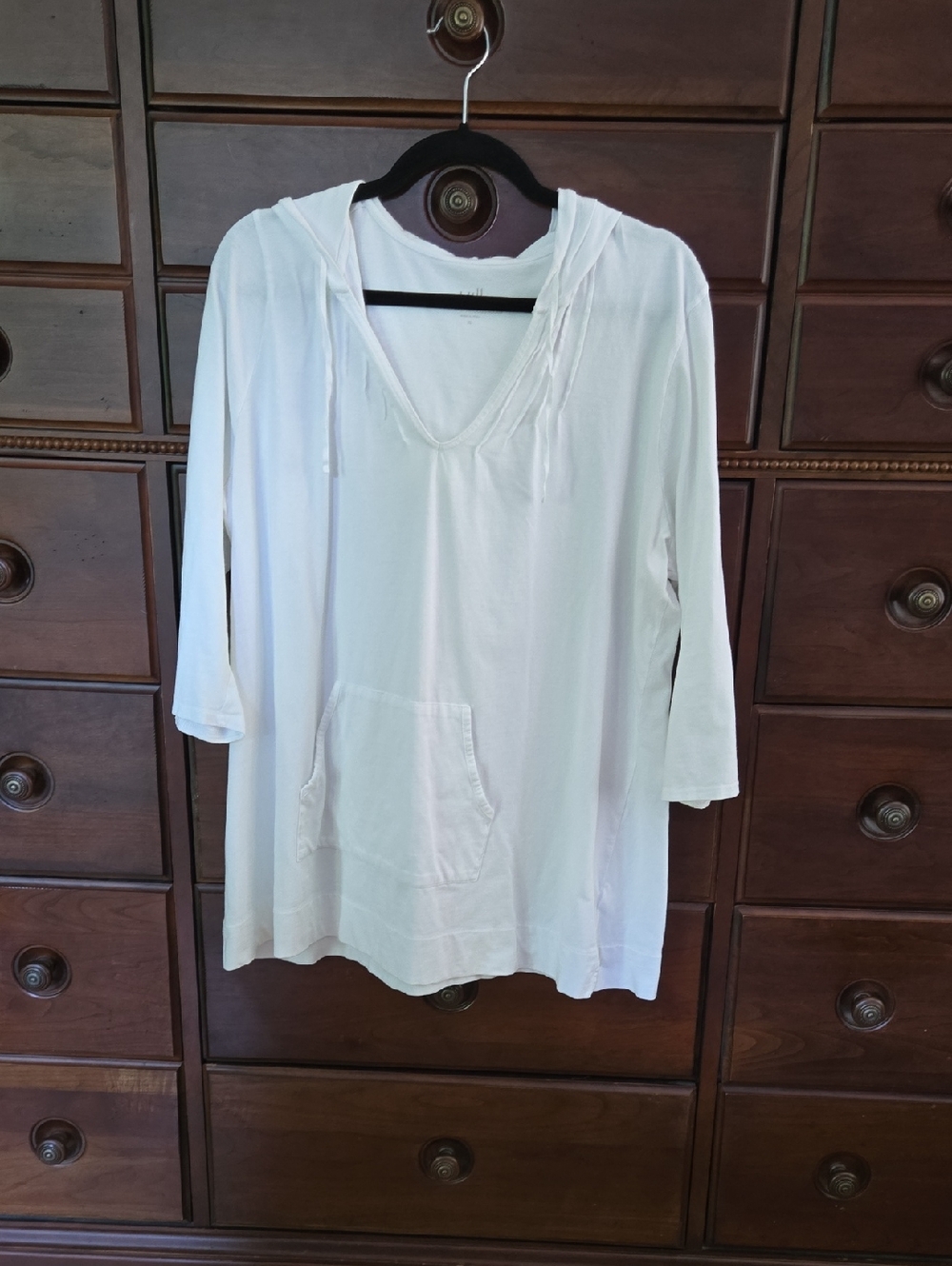 J.Jill Pintuck Jersey Pullover Hoodie Size XL White